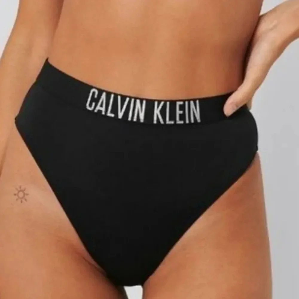 Calvin Klein Women's Black Logo Band High Waisted Swimsuit Bikini Bottom Size XL